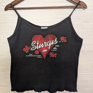 Vintage Sturgis 1998 58th Anniversary Crop Tank Top Black Hear Roses M